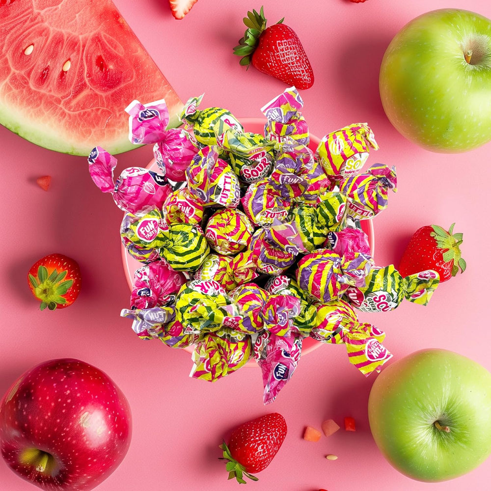 Funtasty Gum-Filled Lollipops, Assorted Fruit Flavors Sour Pops Candy - Green Apple, Strawberry, Watermelon, Tutti-Frutti - Crazy Outlet Candy Store