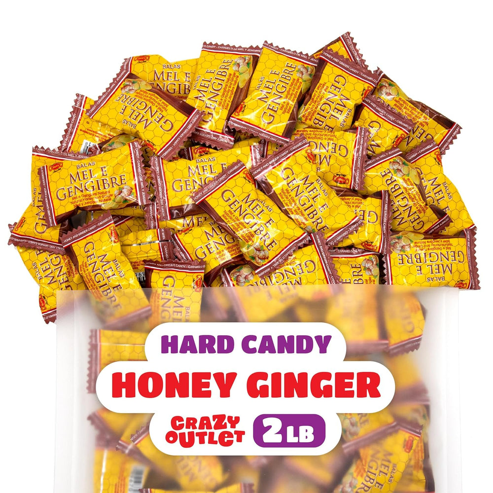 Honey Ginger Hard Candy | 2 Pound Bulk Pack | Individually Wrapped - Crazy Outlet Candy Store