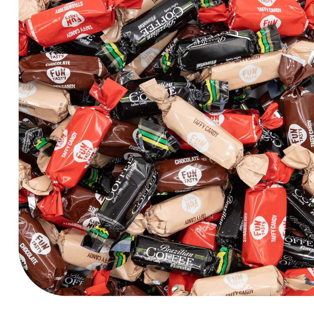 Taffy Candy Mix | 2 Pound Bag | Individually Wrapped Vanilla, Chocolate, Strawberry Caramels and Coffee Chews