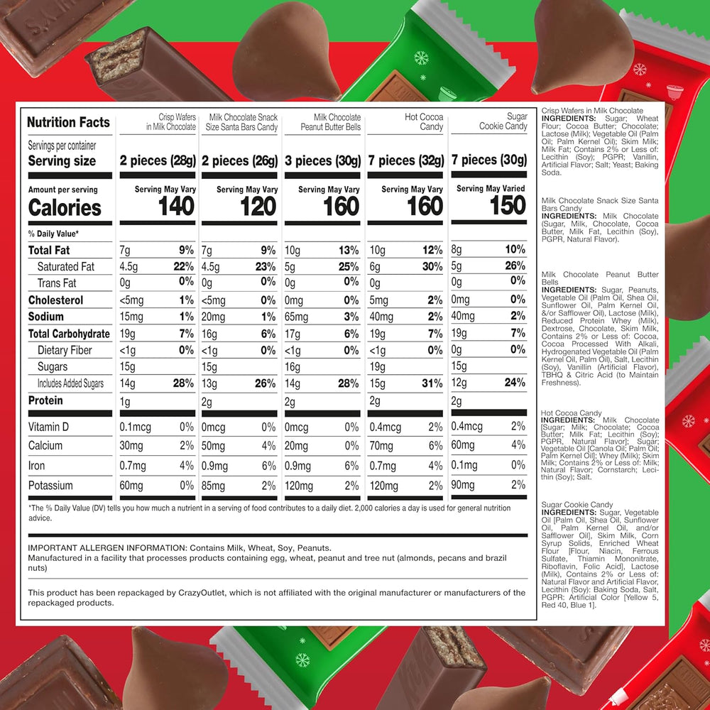 Christmas Chocolate Candy Assortment - 5 Pound Bulk Pack - Mixed Classic Christmas Candy Individually Wrapped - Holiday Treats - Festive Stocking Stuffers