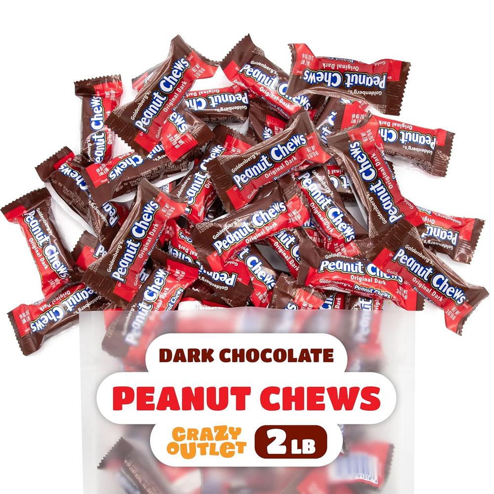 Goldenberg's Peanut Chews Original Dark Chocolate Candy | 2 Pound Pack | Individually Wrapped, Fun Size - Crazy Outlet Candy Store