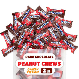Goldenberg's Peanut Chews Original Dark Chocolate Candy | 2 Pound Pack | Individually Wrapped, Fun Size - Crazy Outlet Candy Store