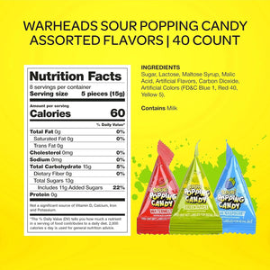 Warheads Sour Popping Candy | 40 Count Bag | Assorted Fruit Flavors - Crazy Outlet Candy Store