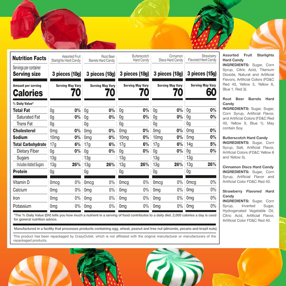 Hostess Old-Fashioned Hard Candy Assortment | 2 Pound Pack | Strawberry Bon Bons, Butterscotch, Cinnamon, Root Beer, Fruit Pinwheels - Crazy Outlet Candy Store