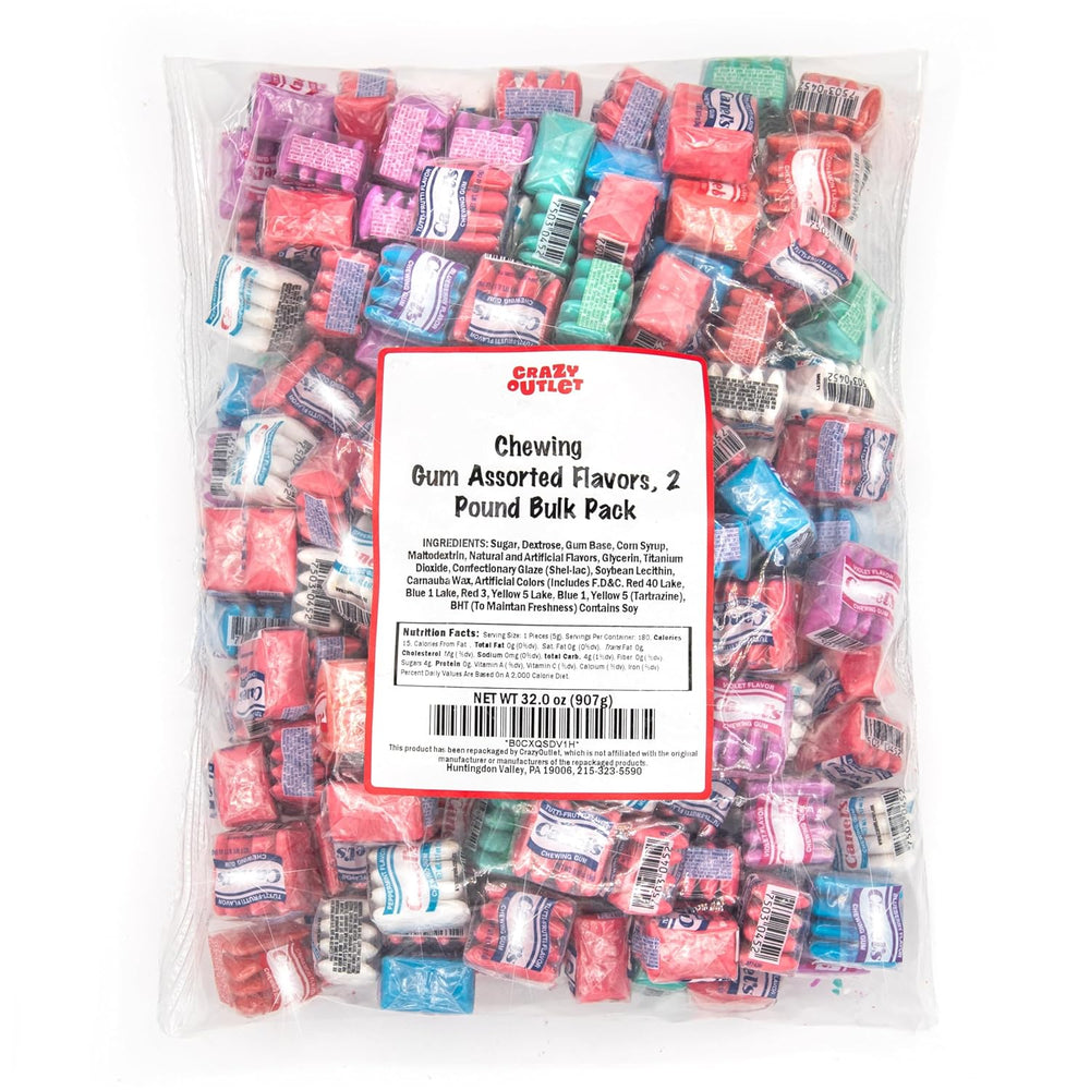 Mexican Original Chewing Gum - 2 Pound Pack (180 Mini Pouches) - Assorted Flavors Gum Bulk - Spearmint, Tutti-Frutti, Cinnamon, Blueberry & Violet - Crazy Outlet Candy Store