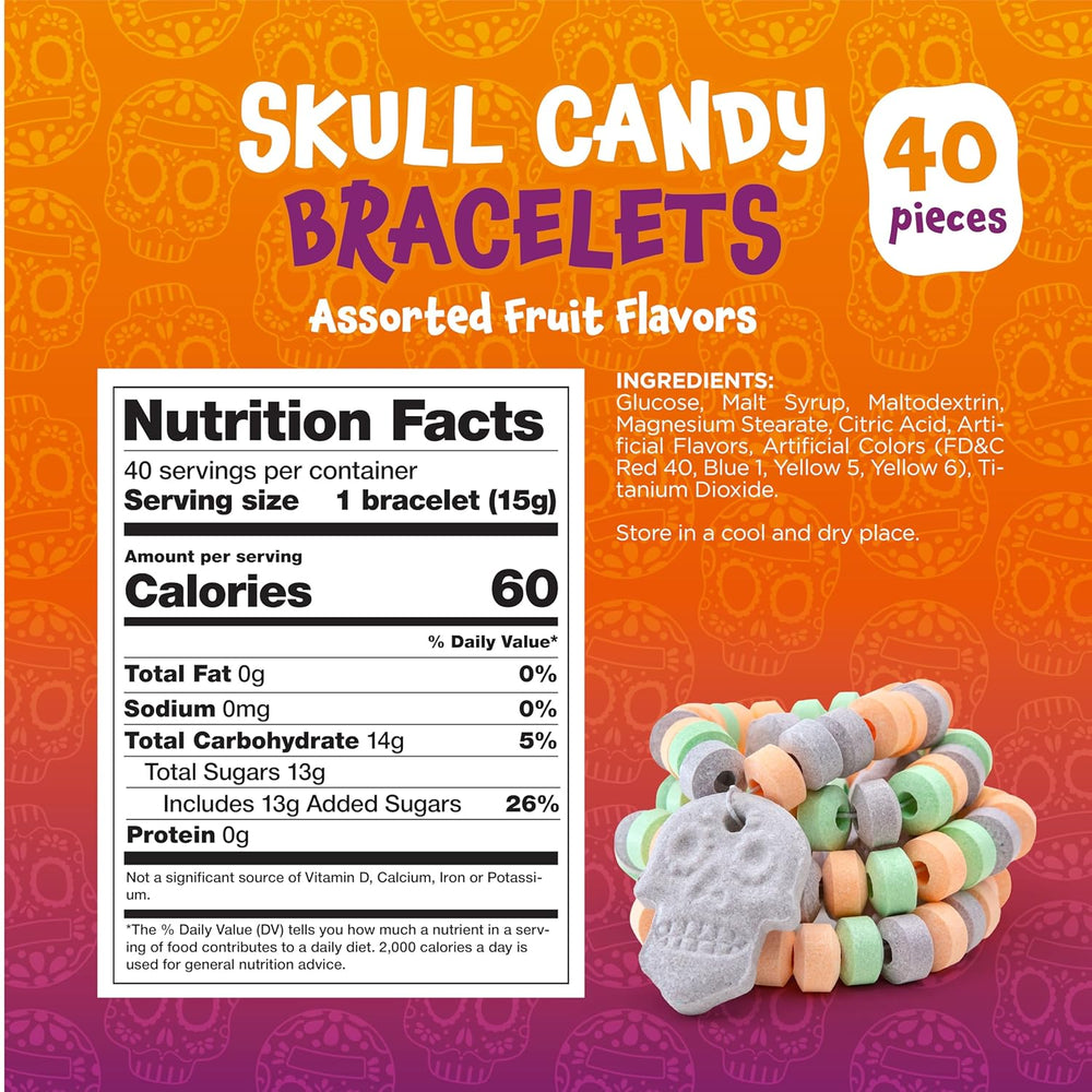 Skull Candy Bracelets | 21 Ounce Bag (40 Count) | Halloween Candy Bracelets Individually Wrapped - Crazy Outlet Candy Store