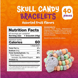 Skull Candy Bracelets | 21 Ounce Bag (40 Count) | Halloween Candy Bracelets Individually Wrapped - Crazy Outlet Candy Store