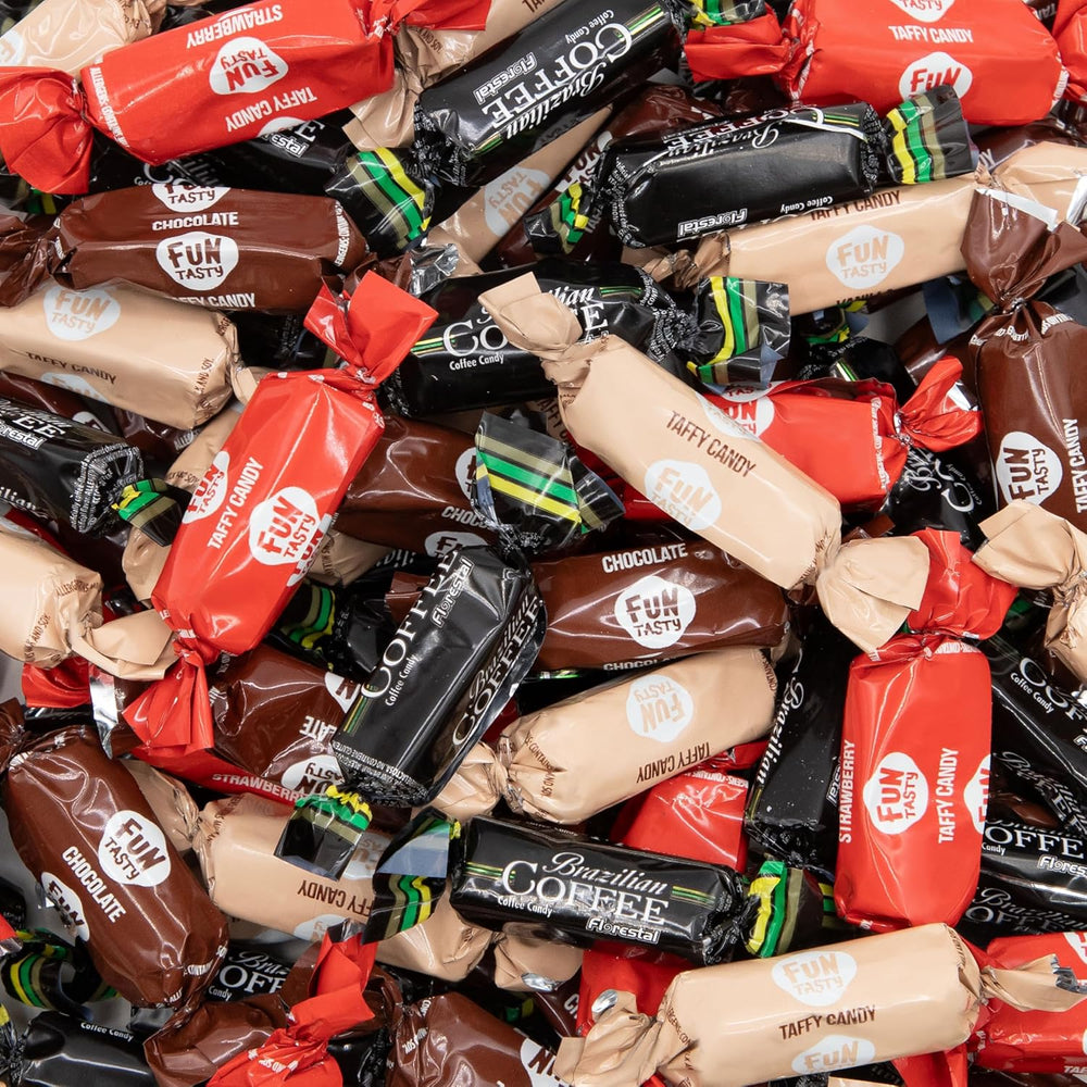 Taffy Candy Mix | 2 Pound Bag | Individually Wrapped Vanilla, Chocolate, Strawberry Caramels and Coffee Chews - Crazy Outlet Candy Store