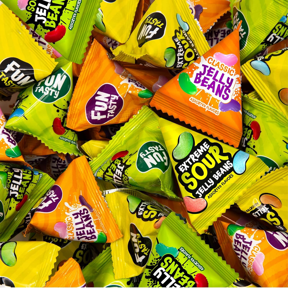 Jelly Beans Variety Pack - 60 Mini Pouches (12 Oz) - Sour, Classic, Extreme Sour Candies - Individually Wrapped Candy for Classroom Rewards & Party Favors by Funtasty