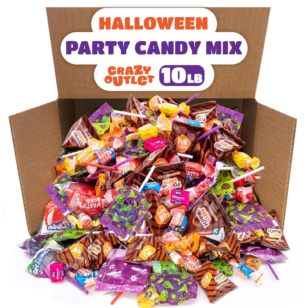 Halloween Candy Bulk 10-Pound Box | Party Mix | Popping Rocks, Lollipops, Taffies, Gum | Trick or Treat Candy Variety Pack - Crazy Outlet Candy Store