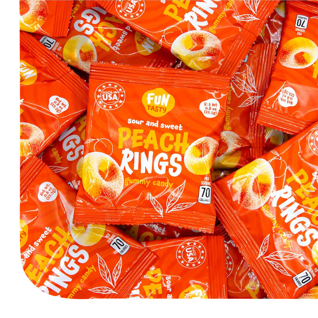 Peach Rings - 0.8 Ounce Pouch (24 Count) - Peach Gummy Candies in