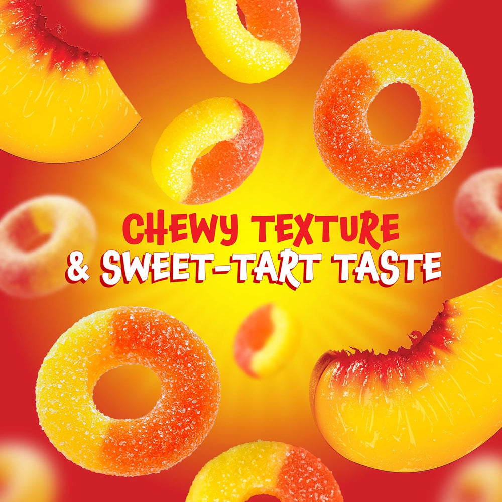 Peach Rings - 0.8 Ounce Pouch (24 Count) - Peach Gummy Candies in Individual Pouches - Sweet and Sour Candy for Classroom, Snacking and Kids' Goodie Bags