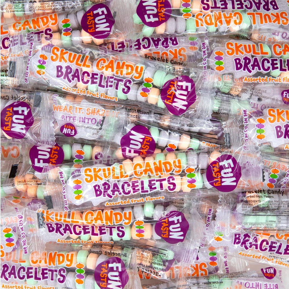 Skull Candy Bracelets | 21 Ounce Bag (40 Count) | Halloween Candy Bracelets Individually Wrapped - Crazy Outlet Candy Store