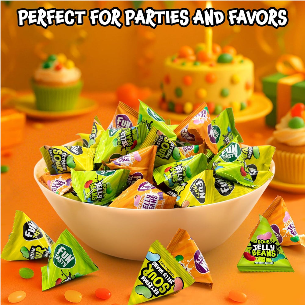 Jelly Beans Variety Pack - 60 Mini Pouches (12 Oz) - Sour, Classic, Extreme Sour Candies - Individually Wrapped Candy for Classroom Rewards & Party Favors by Funtasty