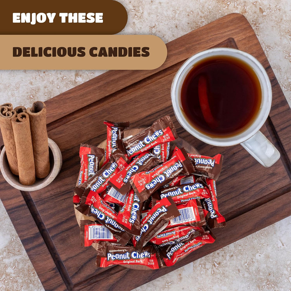 Goldenberg's Peanut Chews Original Dark Chocolate Candy | 2 Pound Pack | Individually Wrapped, Fun Size - Crazy Outlet Candy Store