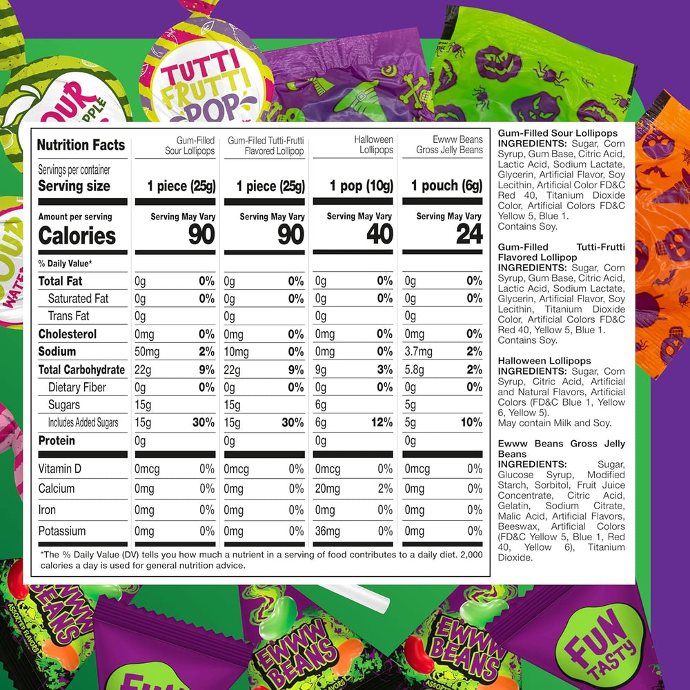 Halloween Candy - 2 Pound Pack (70 Count) - Assorted Candy Variety Pack - Gross Jelly Beans Individual Pouches, Halloween Suckers & Gum Filled Sour Lollipops