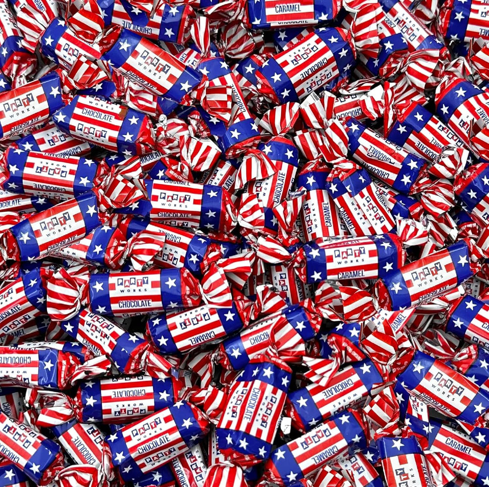Patriotic Candy Chocolate Flavored Caramels - Independence Day Taffies - USA Flag Colors - Crazy Outlet Candy Store