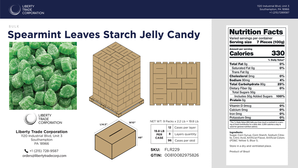 Spearmint Leaves Jelly Candy – Bulk 19.8 lb Case | 96-Case Pallet | Starch Candy Wholesale