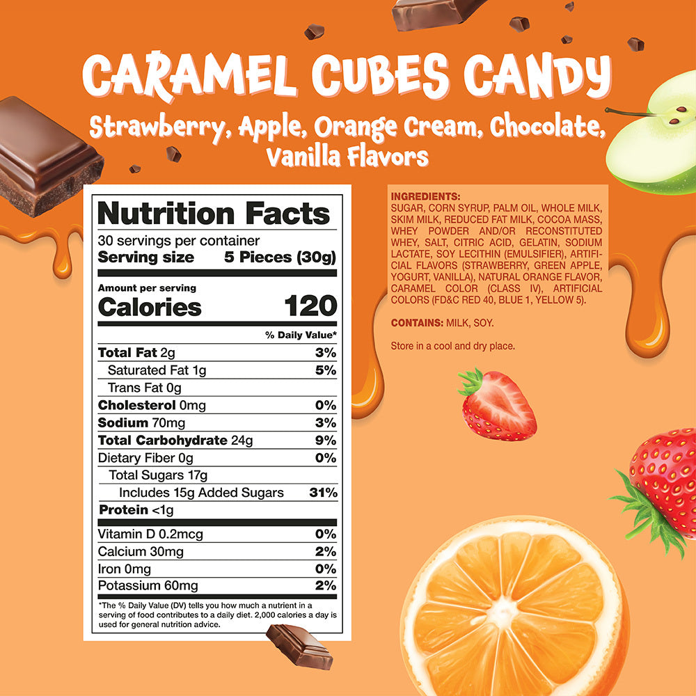 Caramel Cubes Candy Mix | 2 Pound Bulk Pack | Filled Creamy Caramels Individually Wrapped - Crazy Outlet Candy Store
