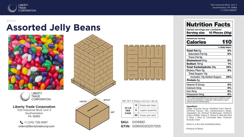 Assorted Jelly Beans Candy – Bulk 22 lb Case | 96 Cases per Pallet | Wholesale Jelly Bean Candy - Crazy Outlet Candy Store