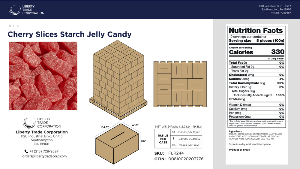 Bulk Cherry Jelly Slices – 19.8 lb Candy Case | 96 Cases | Wholesale Starch Candy