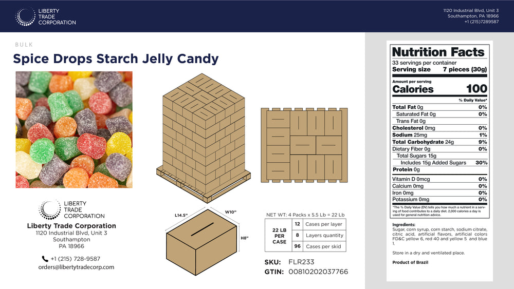 Bulk Spice Drops – 22 lb Starch Jelly Candy Case | 96 Cases | Wholesale Classic Spiced Candy
