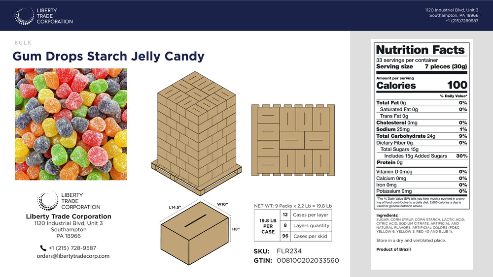Bulk Gum Drops – 19.8 lb Starch Jelly Candy Case | 96 Cases | Wholesale Old-Fashioned Candy - Crazy Outlet Candy Store