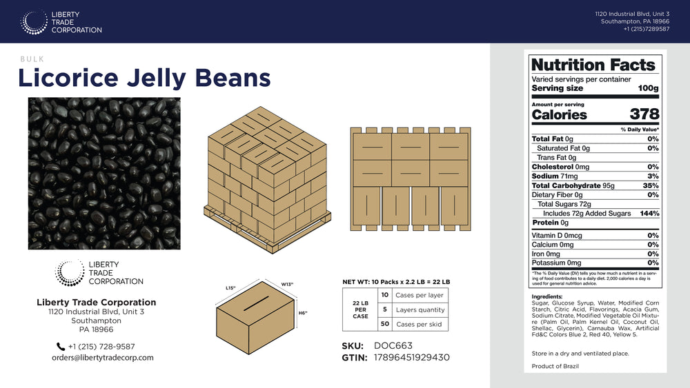 Black Licorice Jelly Beans – Bulk 22 lb Case | 50 Cases per Pallet | Wholesale Candy