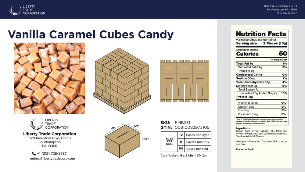 Vanilla Caramel Candy – Bulk 30 lb Case | 50-Case Pallet | Wholesale Soft Caramels - Crazy Outlet Candy Store
