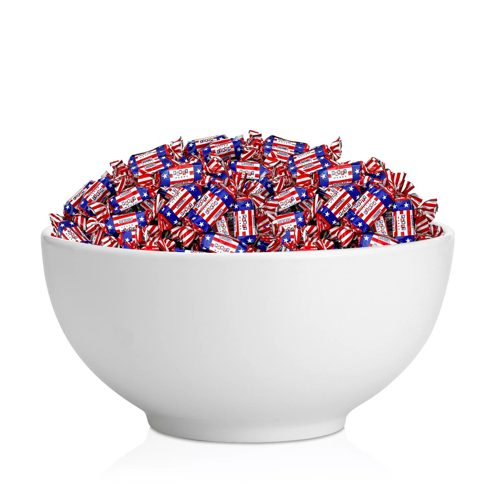 Patriotic Candy Chocolate Flavored Caramels - Independence Day Taffies - USA Flag Colors - Crazy Outlet Candy Store