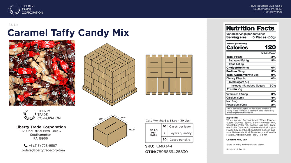 Caramel Taffy Candy Mix – Bulk 30 lb Case | 50-Case Pallet | Wholesale Chewy Candy - Crazy Outlet Candy Store
