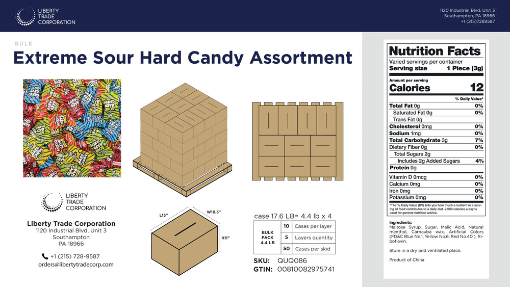 Extreme Sour Hard Candy – Bulk 17.6 lb Case | 50-Case Pallet | Wholesale Sour Candy