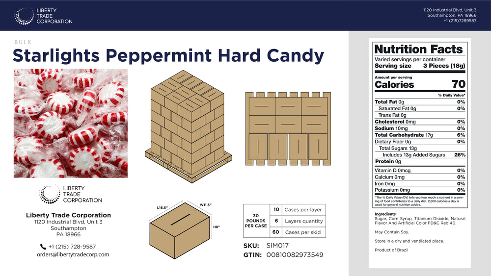 Starlight Peppermint Hard Candy – Bulk 30 lb Case | 60-Case Pallet | Wholesale Mint Candy - Crazy Outlet Candy Store